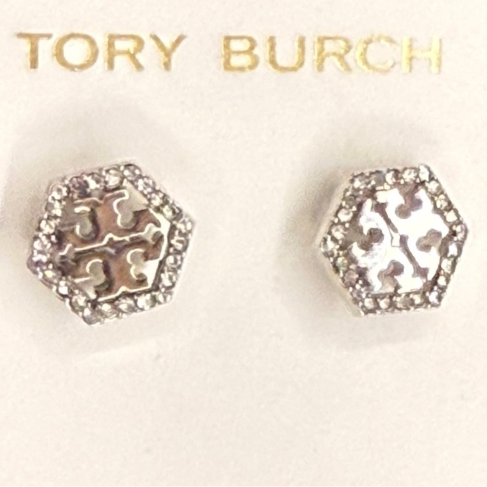 NWOT Tory Burch Hex Pave Stud Earrings Style 83685